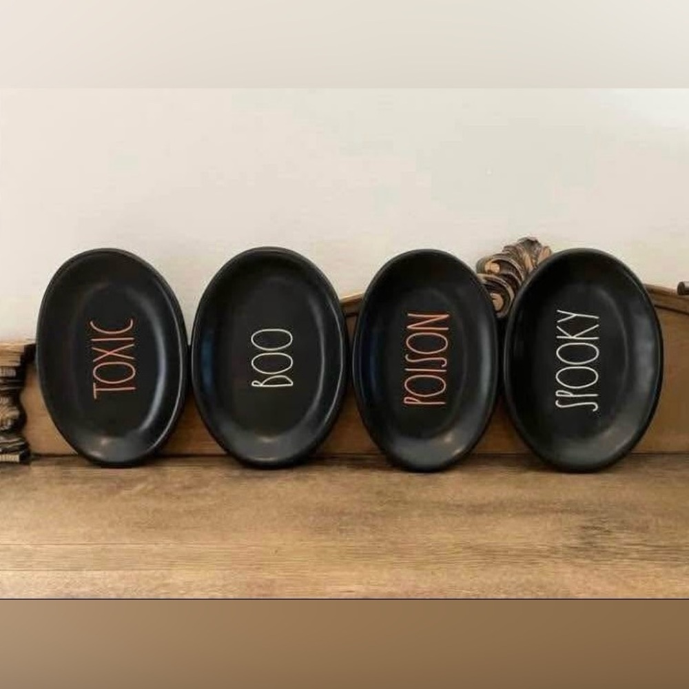 Rae Dunn black matte Halloween oval plates - 5" x 7"